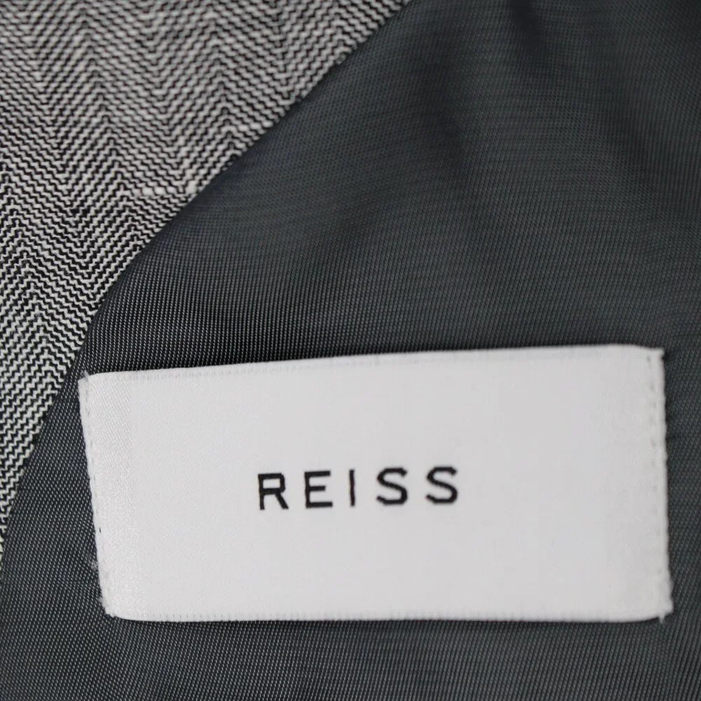 Reiss sport coat men's 40 Linen wool silk herringbone‎ gray patch pockets notch